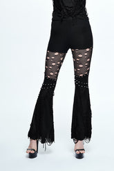 Schwarze Punk Sexy Broken Holes Slim Fit Schlaghose für Damen